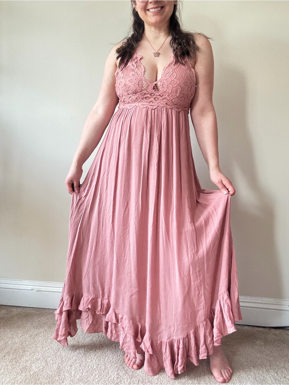 Free People One Blush Pink Lace-Trim Maxi Dress - Picture 2 of 10